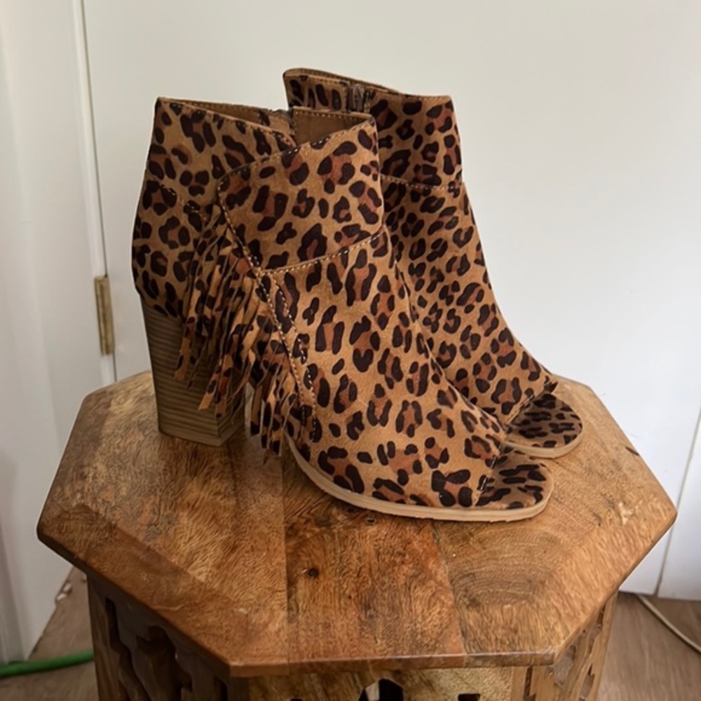 Ariat | Leopard Fringe Peep Toe Heels
